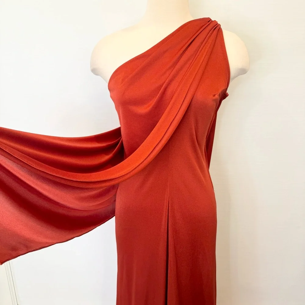🌺SOLD🌺 Frederick’s of Hollywood Silky Satin Rust Column Maxi Gown Vintage Dress - Picture 3 of 11
